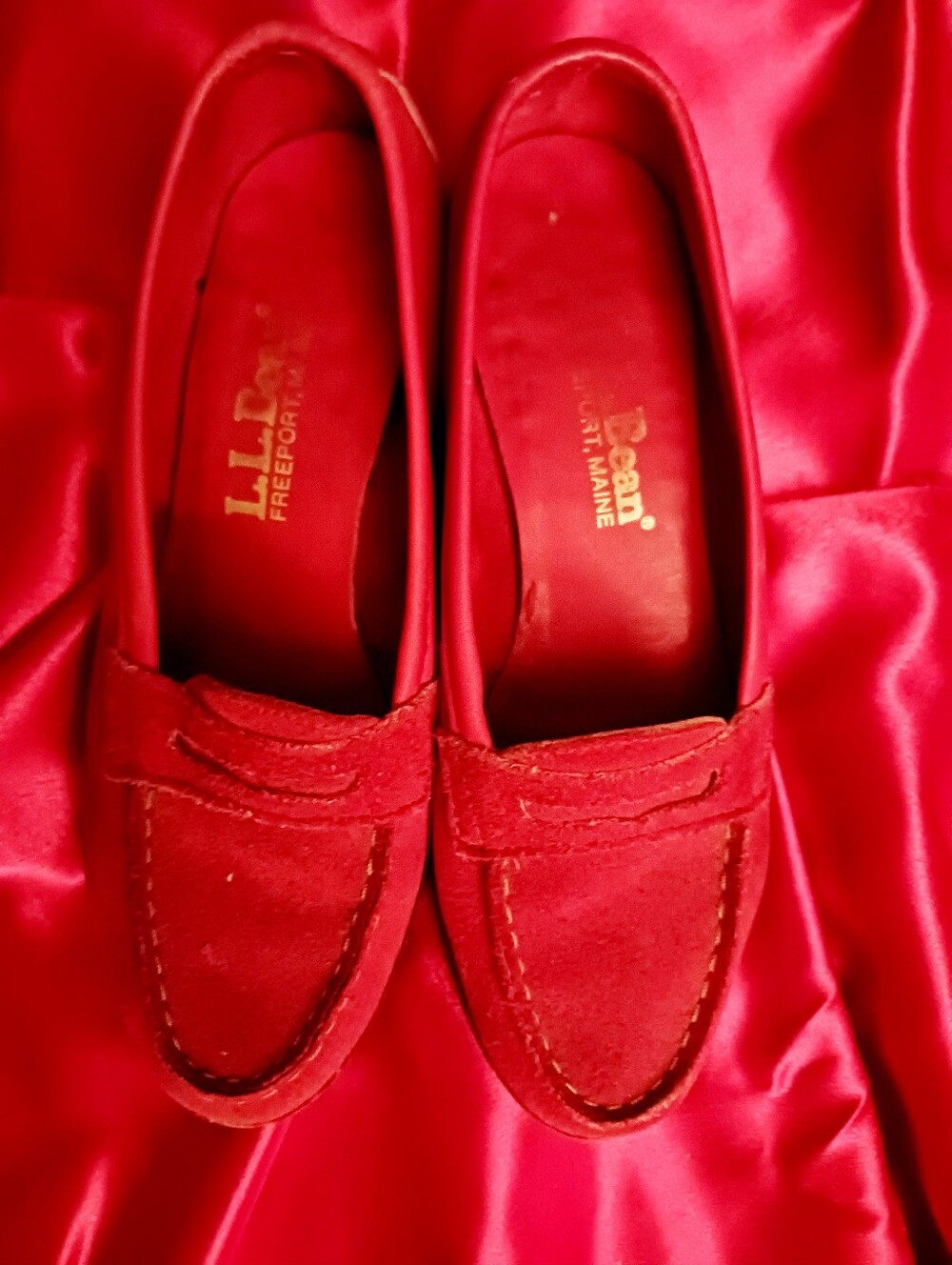 L.L. Bean Red Suede Penny Loafers